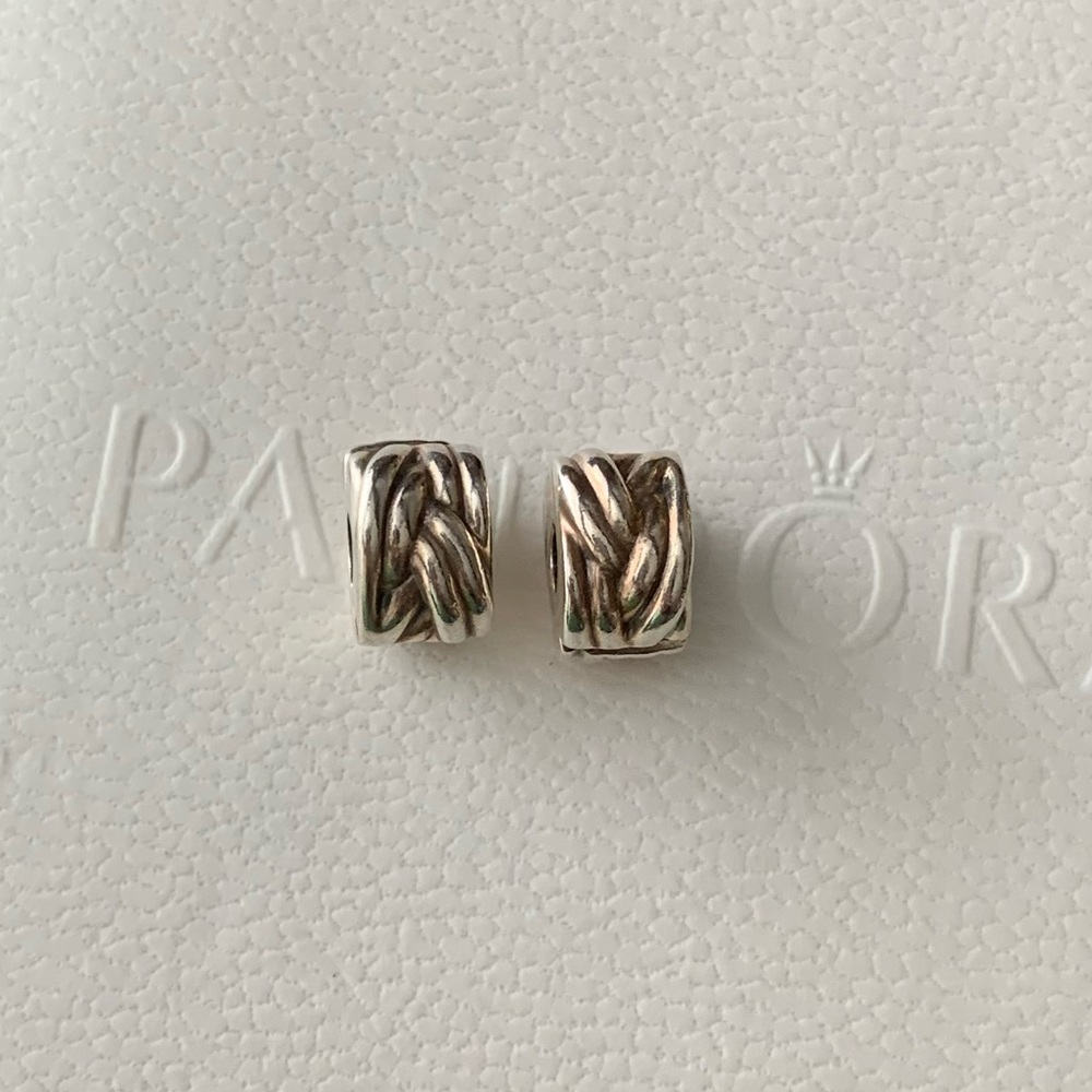 Bundle 2 Retired Pandora Forget Me Knot Charms Safety Clips Stoppers Spacers EUC
